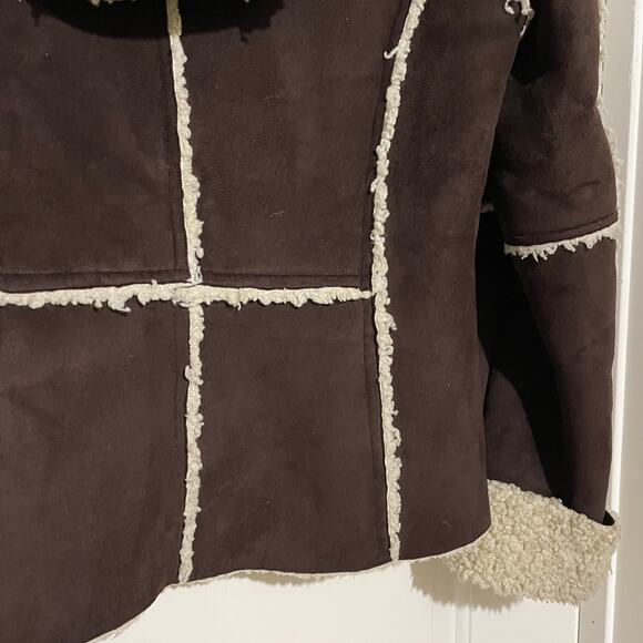 Via Spiga Brown Suede Winter Jacket Sherpa Lined Button Up Y2K Bratz Small - Picture 6 of 8